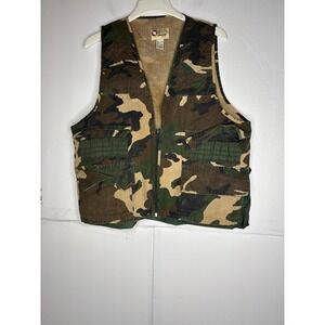 Sports Afield Mens Woodland Camo Hunting Vest Large Cotton Canvas Game Bag Zip